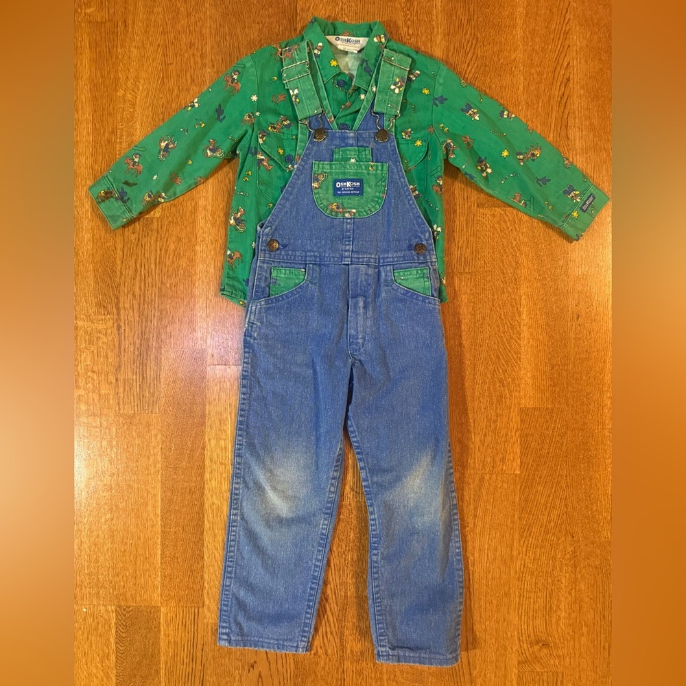 Vintage OshKosh BGosh Vestbak Overall Set Cowboys Western USA Toddler Size 4T
